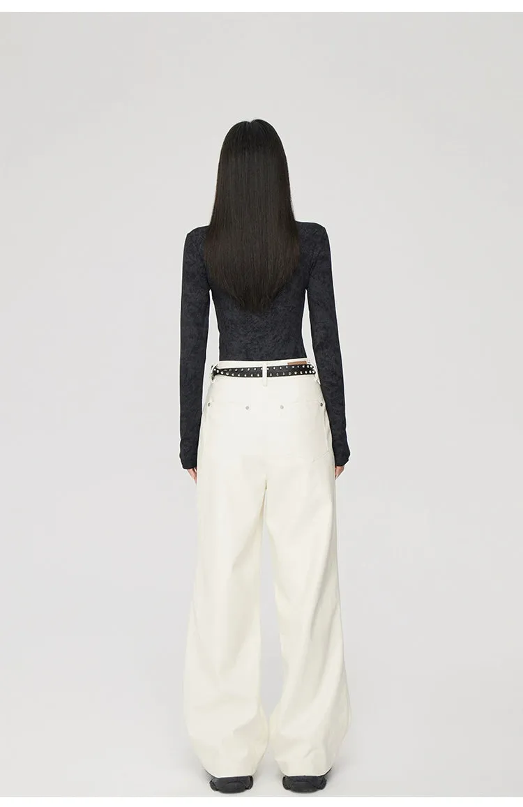 (Final Sale) High-waist Wide-leg Leather Pants