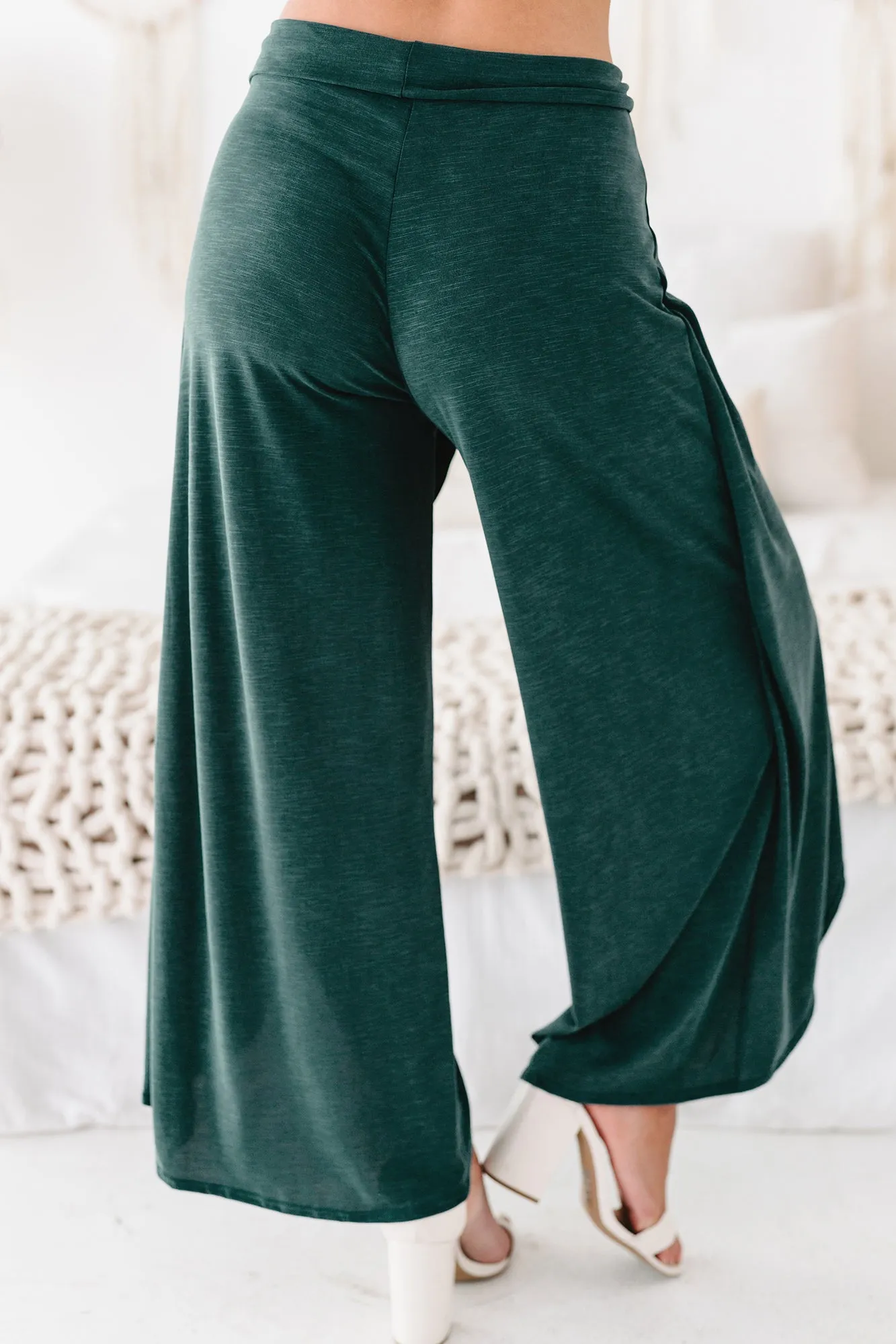 Finding My Center Tie-Front Split Leg Pants (Teal)