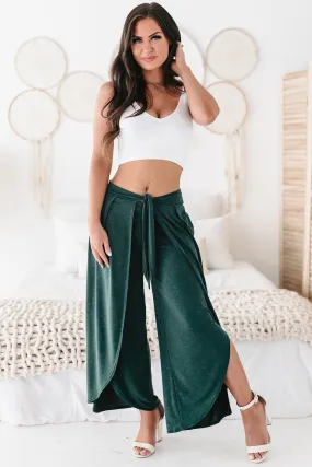 Finding My Center Tie-Front Split Leg Pants (Teal)