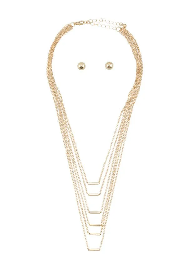 Five Chain Layer with Metal Bars Necklace