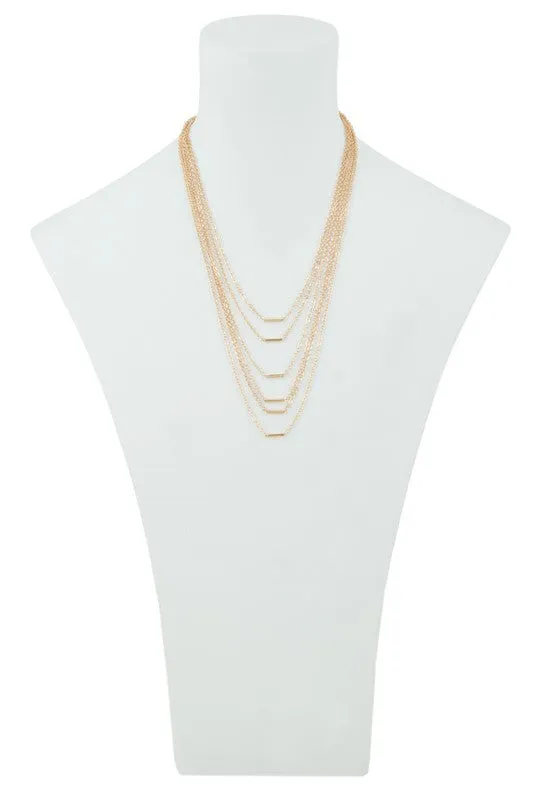 Five Chain Layer with Metal Bars Necklace