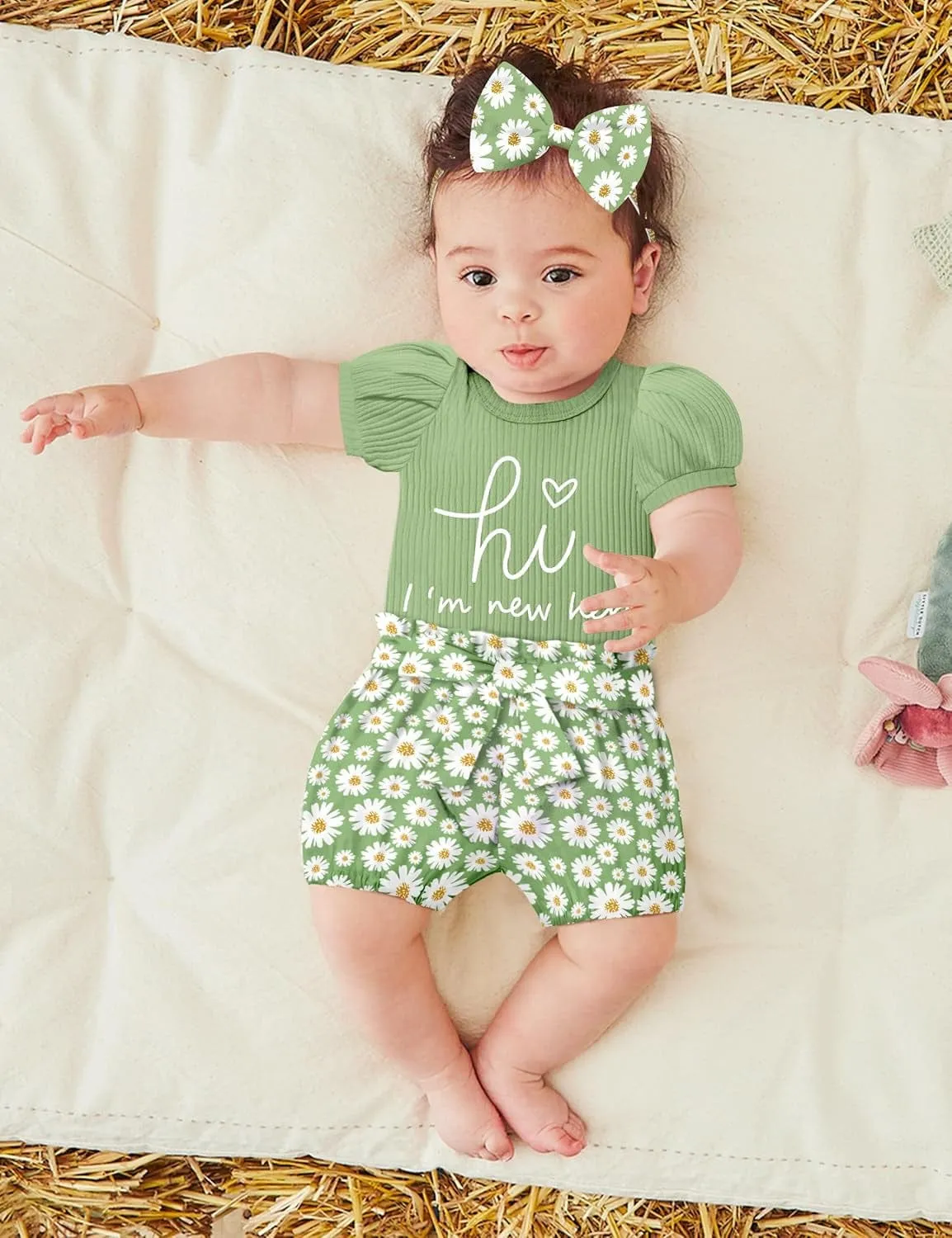 Floral Ruffle Romper and Short Pants Set for Baby Girls
