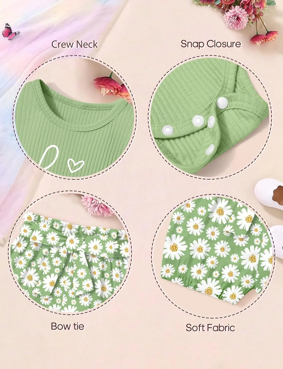 Floral Ruffle Romper and Short Pants Set for Baby Girls