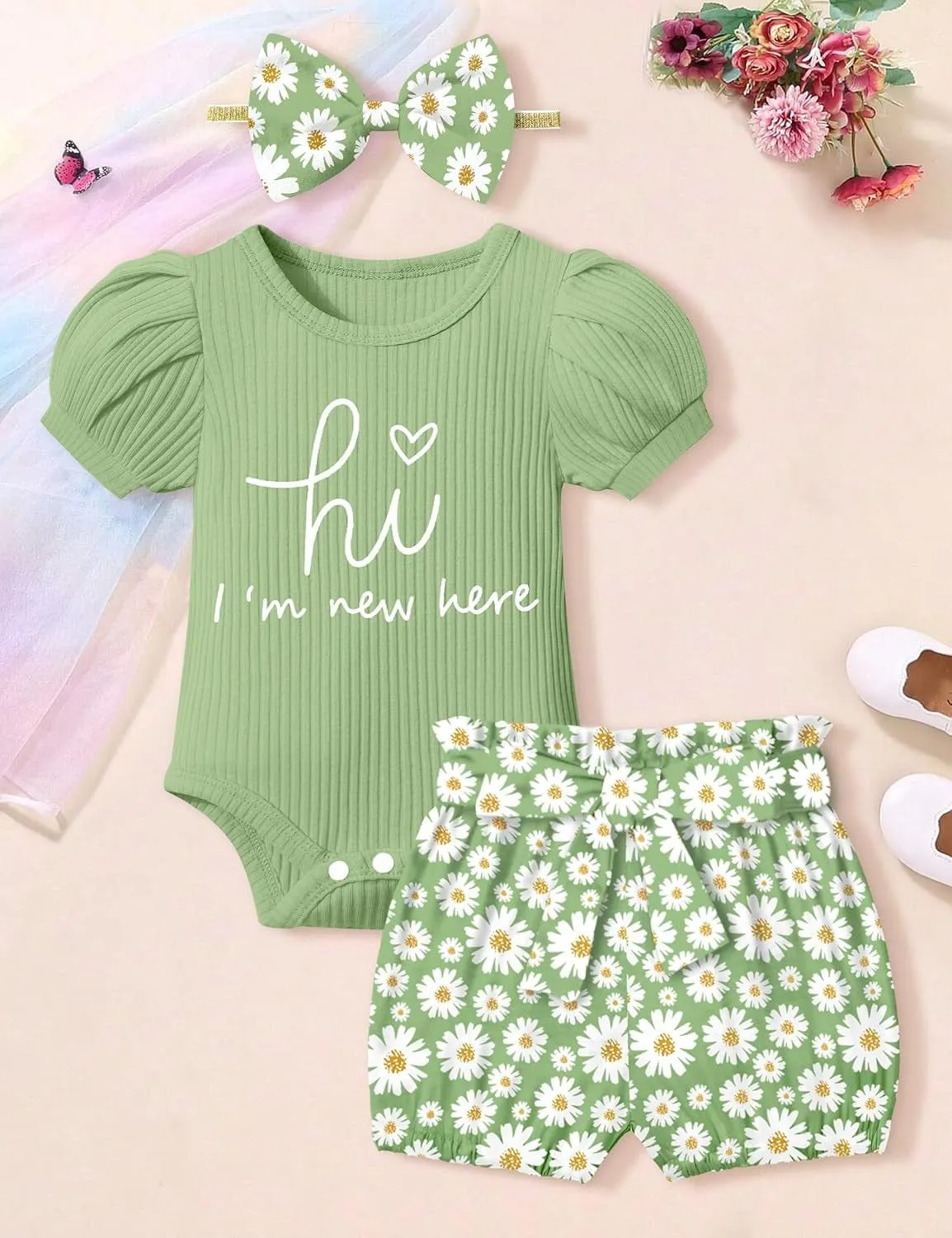 Floral Ruffle Romper and Short Pants Set for Baby Girls