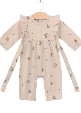 Flutter Sleeve Long Romper- Blush Mushrooms