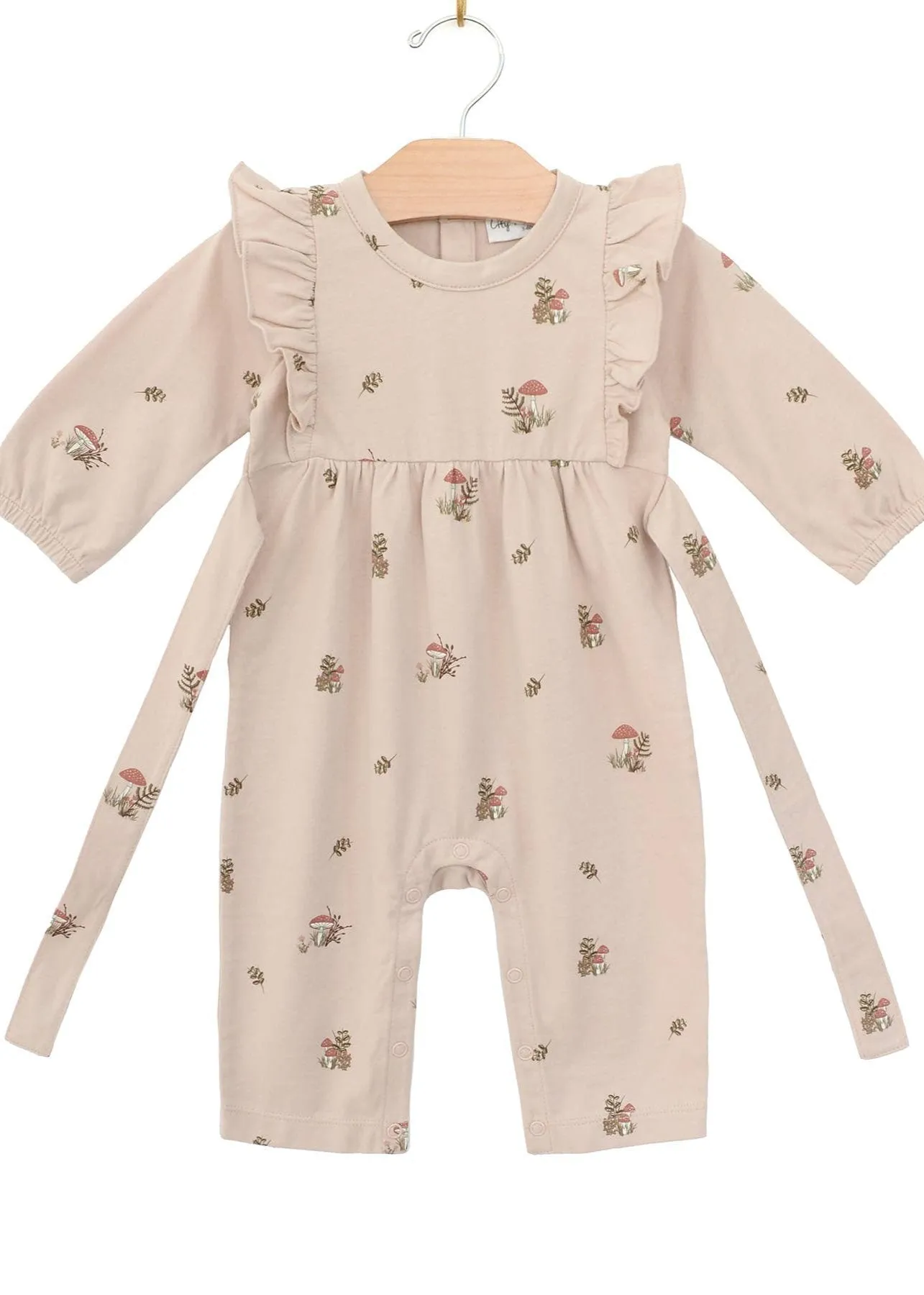 Flutter Sleeve Long Romper- Blush Mushrooms