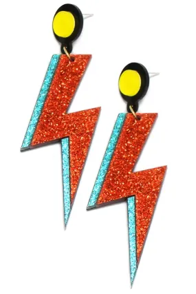 Glitter Acrylic Lightning Bolt Drop Earrings in Red