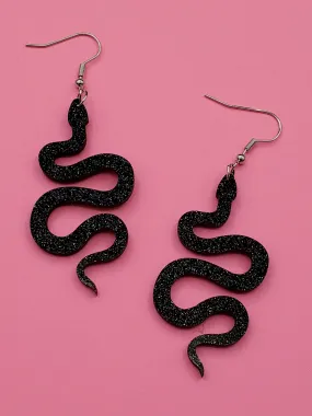 Glitter Black Acrylic Snake Dangle Earrings