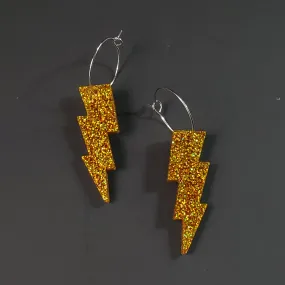 Glitter Lightning Bolt Charm Hoop Earrings by Sugar & Vice