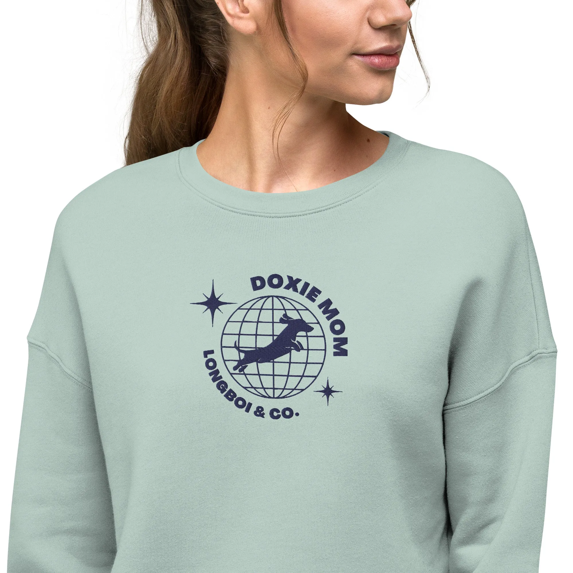 Global Doxie Mom Embroidered Crop Sweatshirt