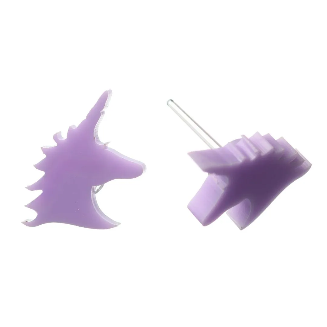 Glossy Unicorn Studs Hypoallergenic Earrings for Sensitive Ears Made with Plastic Posts