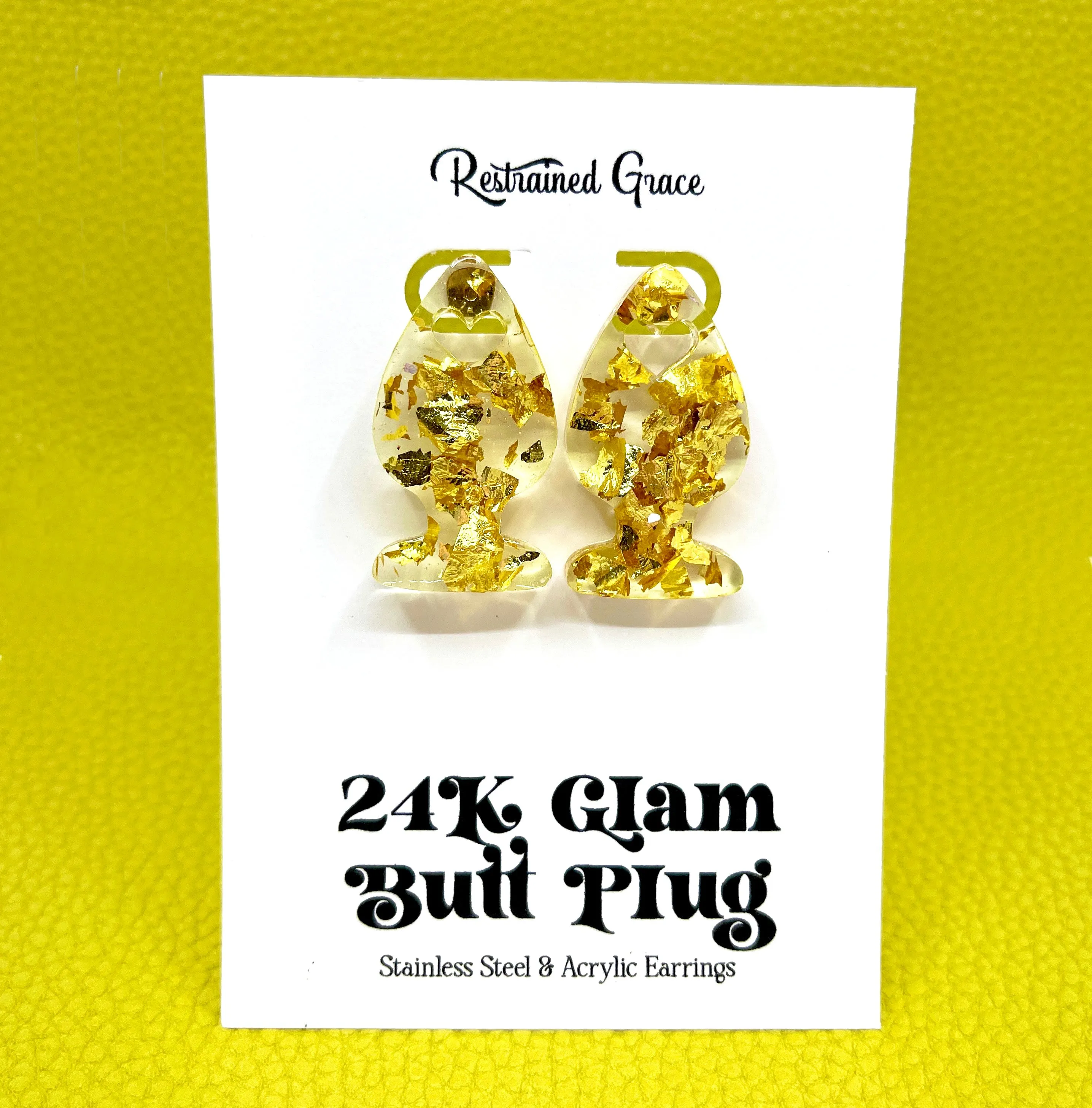 Gold Leaf Lucite Butt Plug Stud Earrings