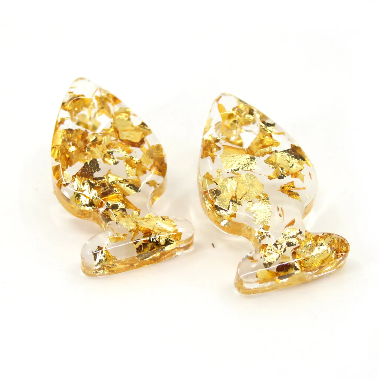 Gold Leaf Lucite Butt Plug Stud Earrings