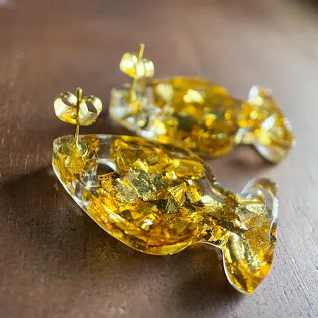 Gold Leaf Lucite Butt Plug Stud Earrings