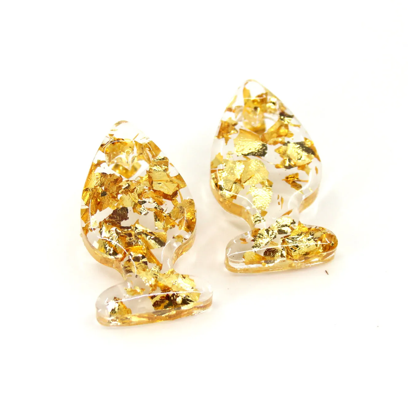 Gold Leaf Lucite Butt Plug Stud Earrings