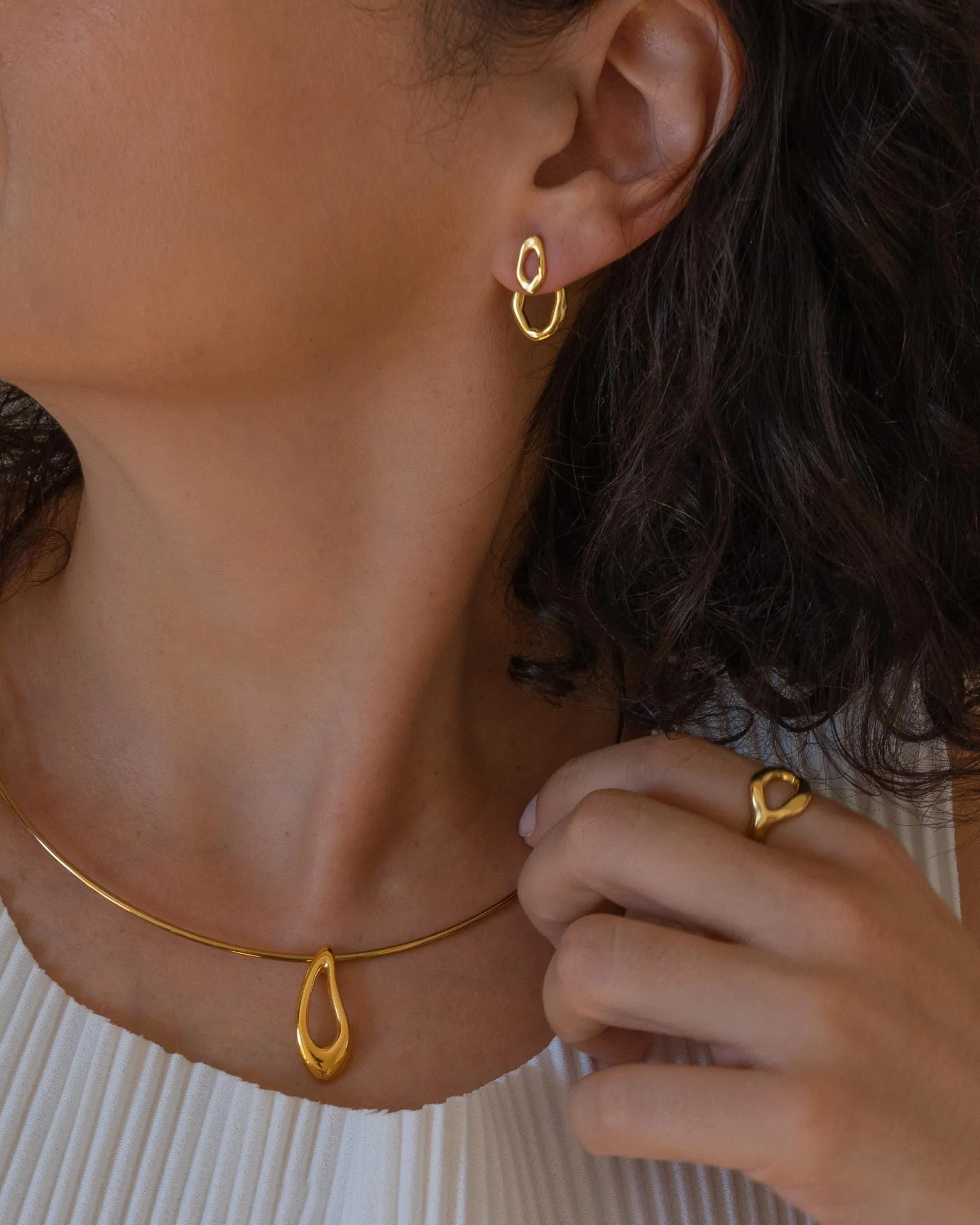 Gold Organic Ear Jacket Earrings