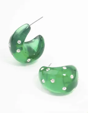 Green Acrylic Chunky Diamante Hoop Earrings
