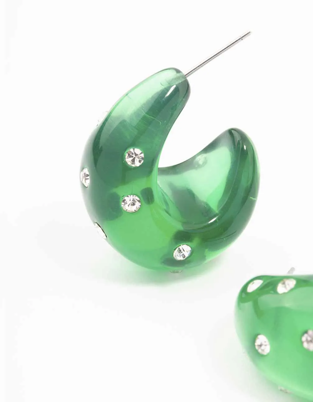 Green Acrylic Chunky Diamante Hoop Earrings