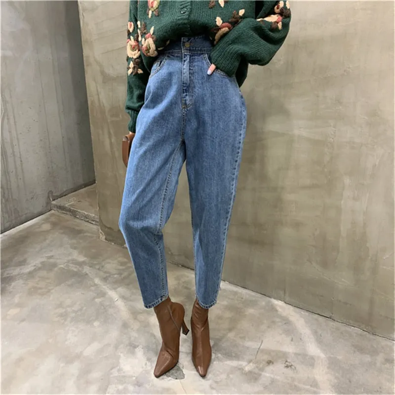 Harem Jeans Pants High Waist Loose Denim Jeans Female Buttons Trousers