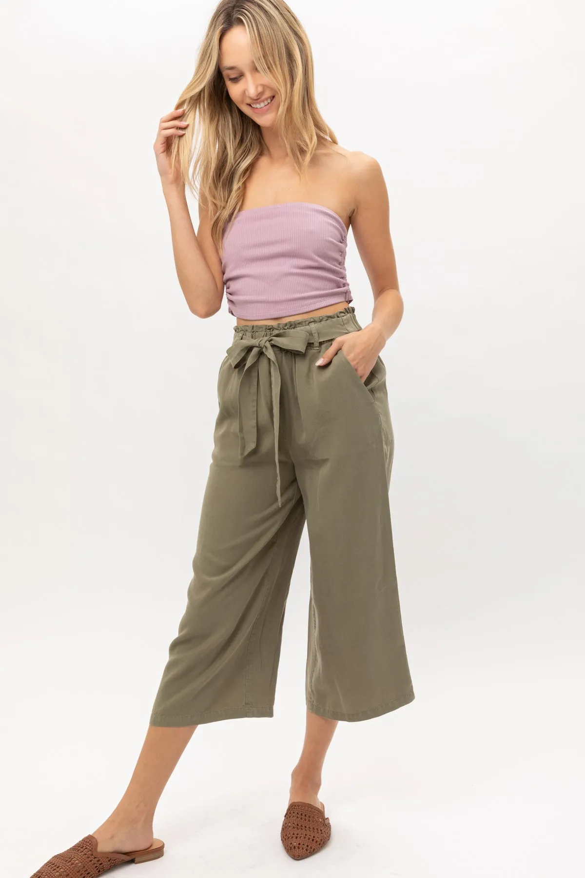 HIGH RISE TIE WAIST TENCEL PAPERBAG PANTS 2-2-2