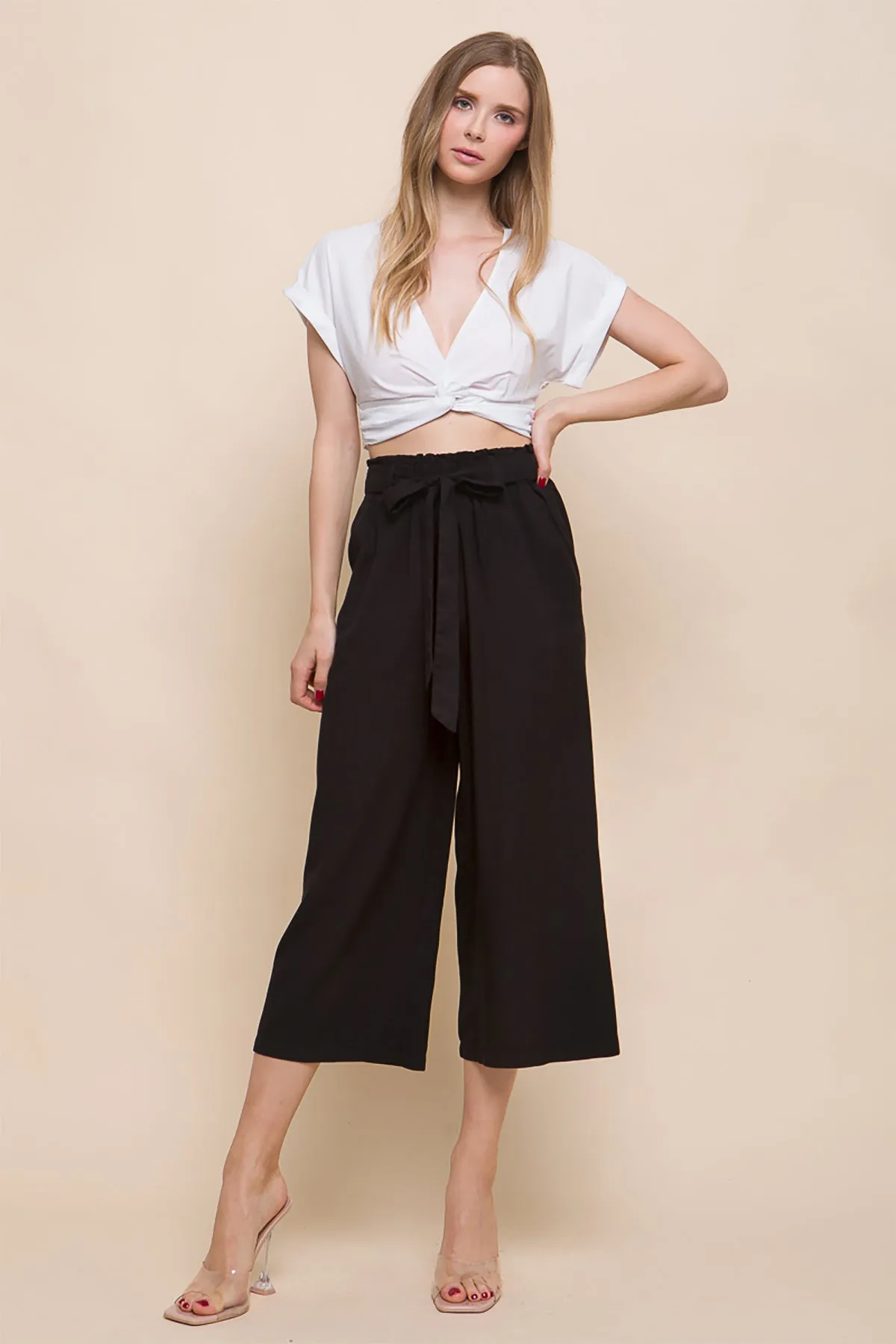 HIGH RISE TIE WAIST TENCEL PAPERBAG PANTS 2-2-2