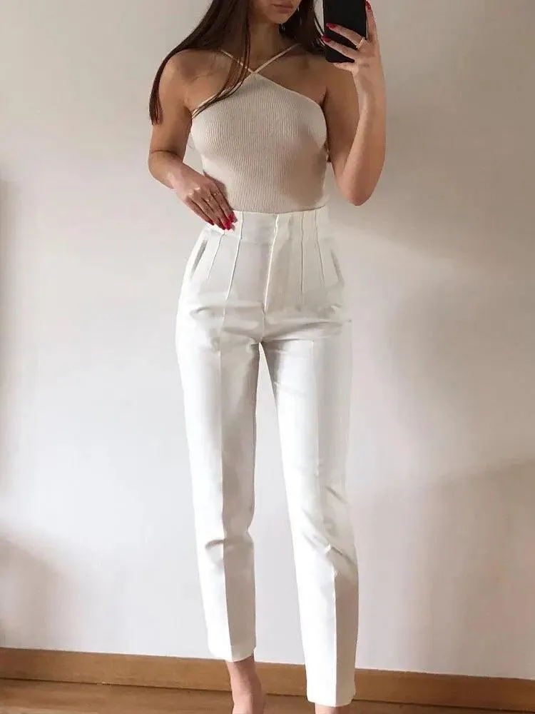 High Waist Slim Fit Cropped Pants: Stylish All-Season Wear