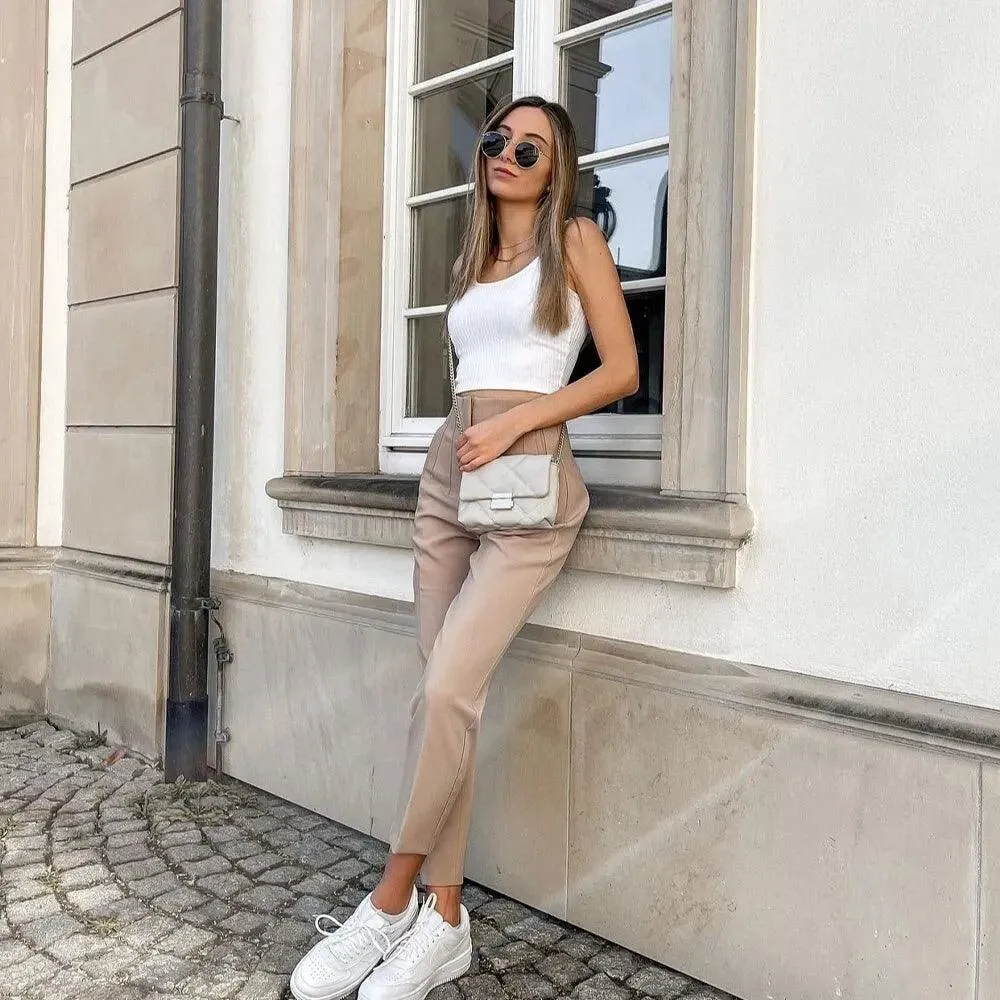High Waist Slim Fit Cropped Pants: Stylish All-Season Wear
