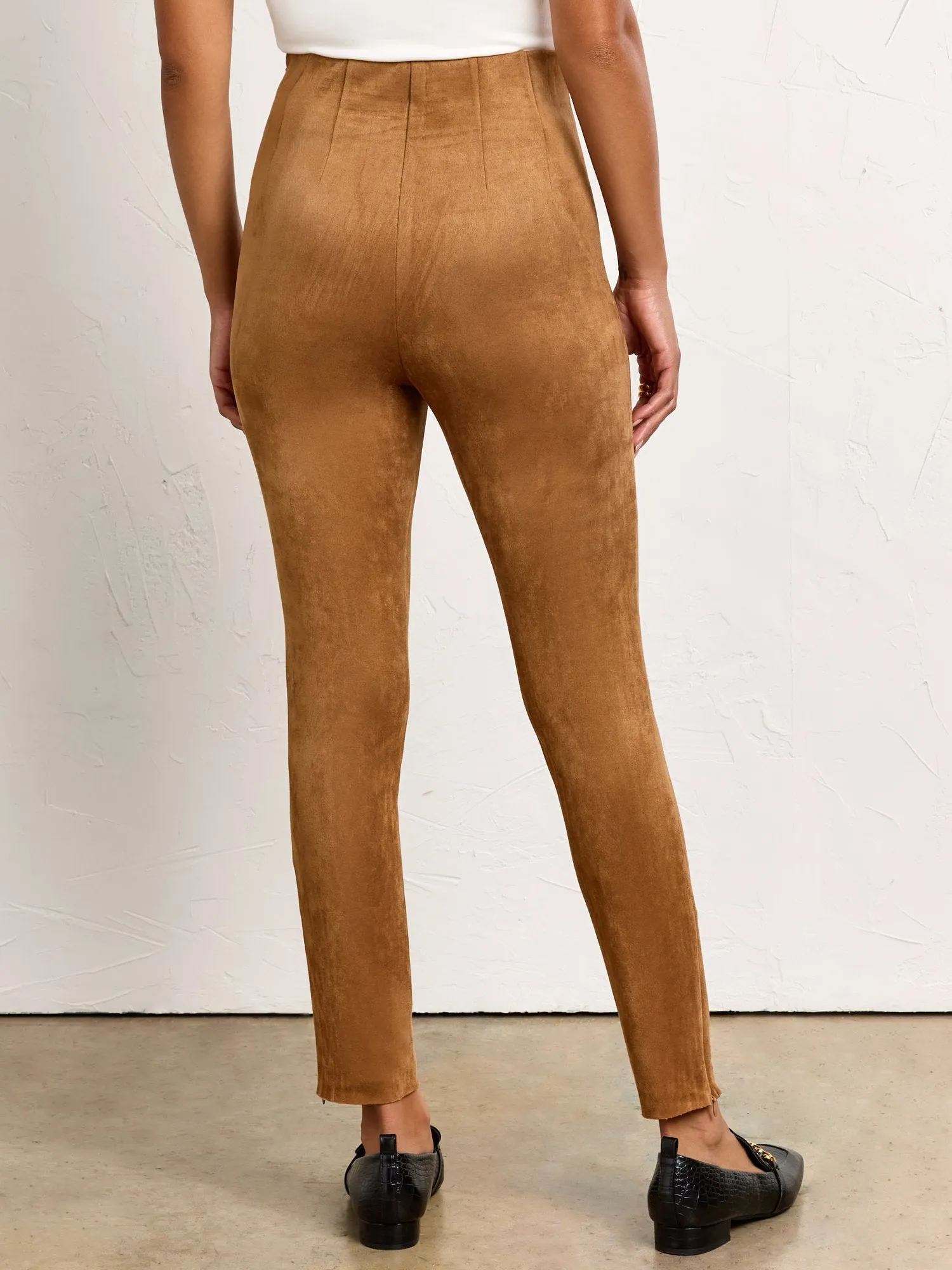 High Waist Slim Leg Suede Tapered Pant - Mustard Seed