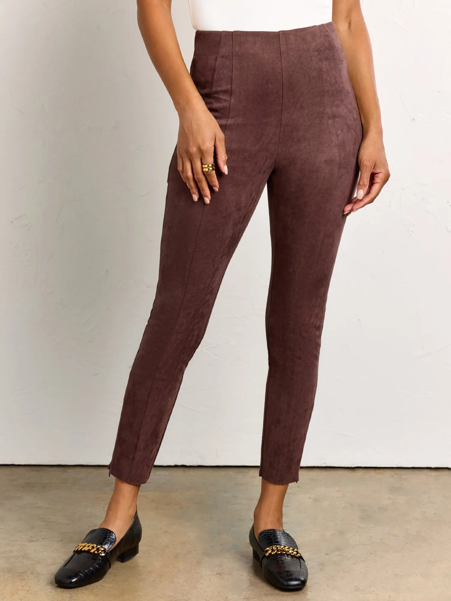 High Waist Slim Leg Suede Tapered Pant - Mustard Seed