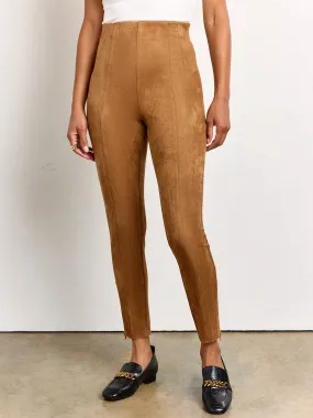 High Waist Slim Leg Suede Tapered Pant - Mustard Seed