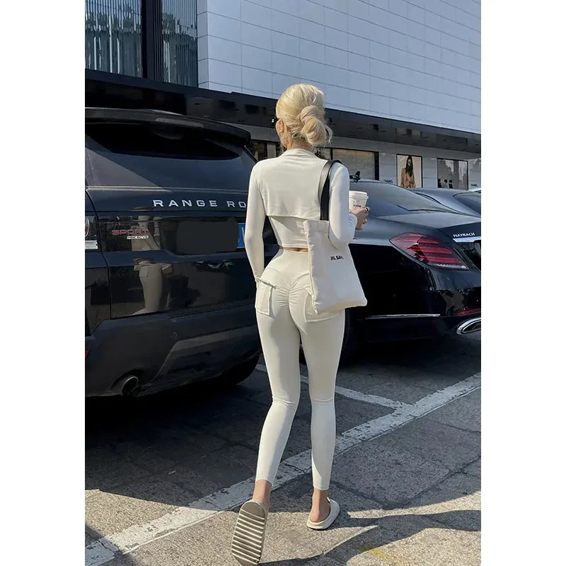 Hnzxzm White Hip Lifting Sports Fitness Pants For Women's Summer New High Waist Tight Slim Leggings Pants Korean