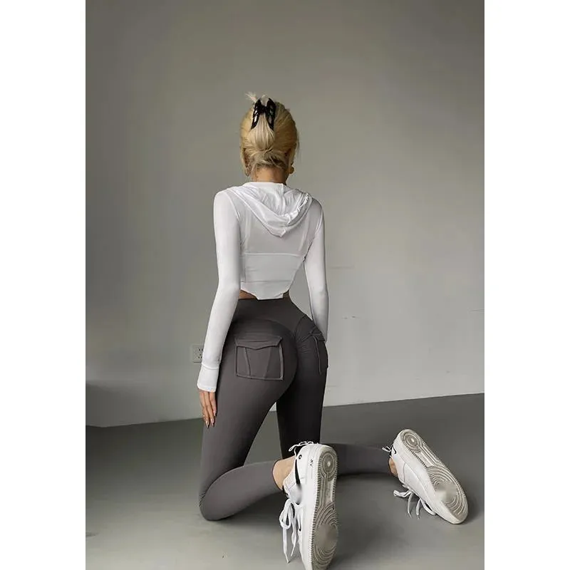 Hnzxzm White Hip Lifting Sports Fitness Pants For Women's Summer New High Waist Tight Slim Leggings Pants Korean