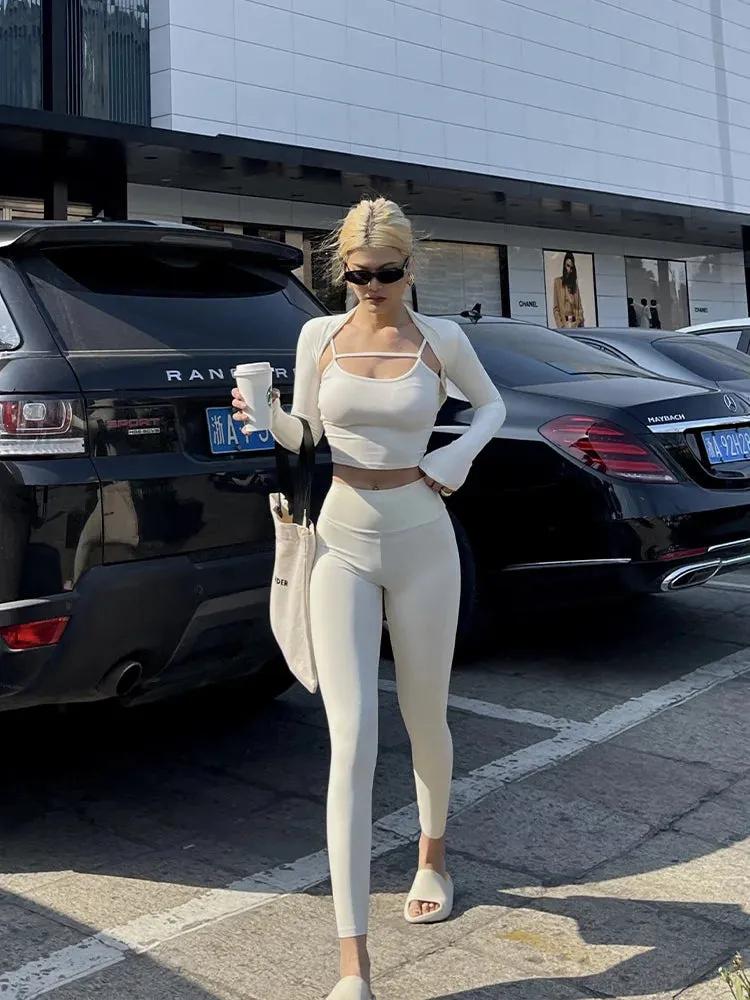 Hnzxzm White Hip Lifting Sports Fitness Pants For Women's Summer New High Waist Tight Slim Leggings Pants Korean