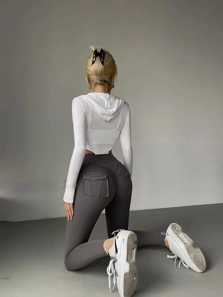 Hnzxzm White Hip Lifting Sports Fitness Pants For Women's Summer New High Waist Tight Slim Leggings Pants Korean