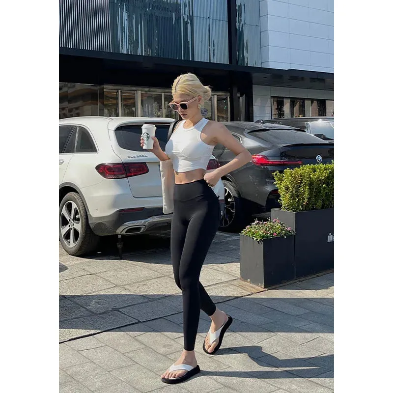 Hnzxzm White Hip Lifting Sports Fitness Pants For Women's Summer New High Waist Tight Slim Leggings Pants Korean