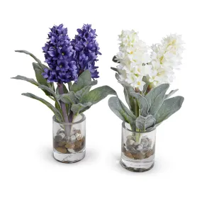 Hyacinth & Lamb's Ear Arrangement in Glass 14"H
