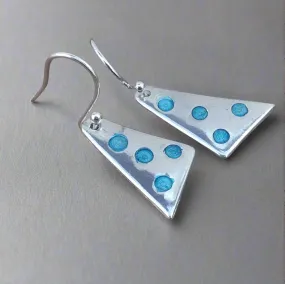 Jane Vernon Fine silver & acrylic triangle 4 spot earrings, turquoise (JV E28)