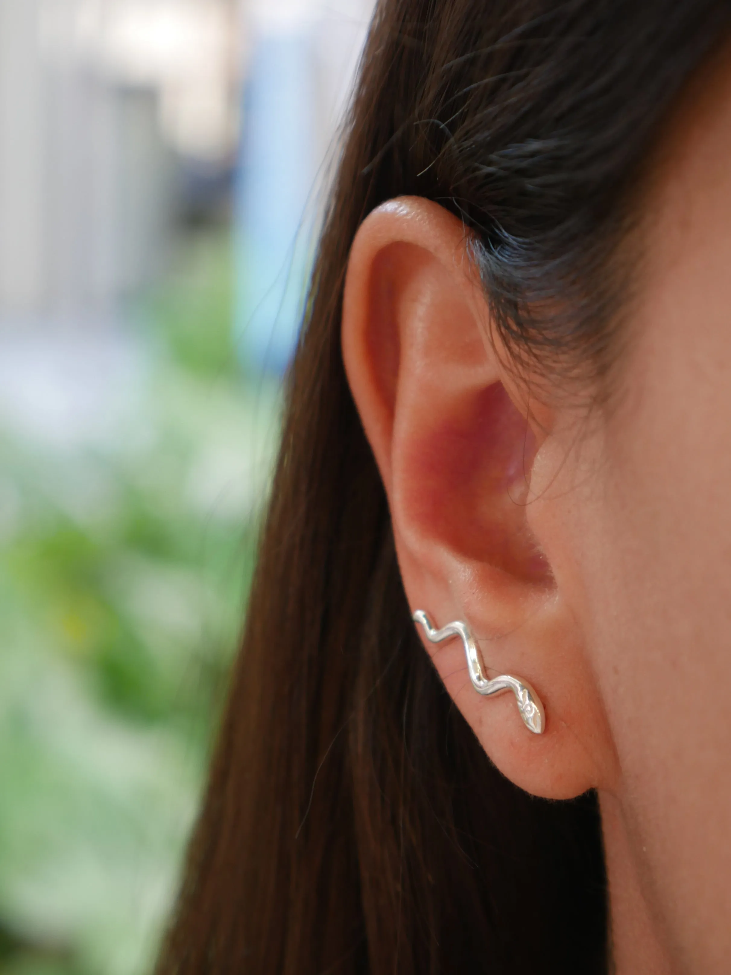 Kesley Plain and Dainty Ear Crawler Pins Waterproof .925 Sterling Silver Earrings