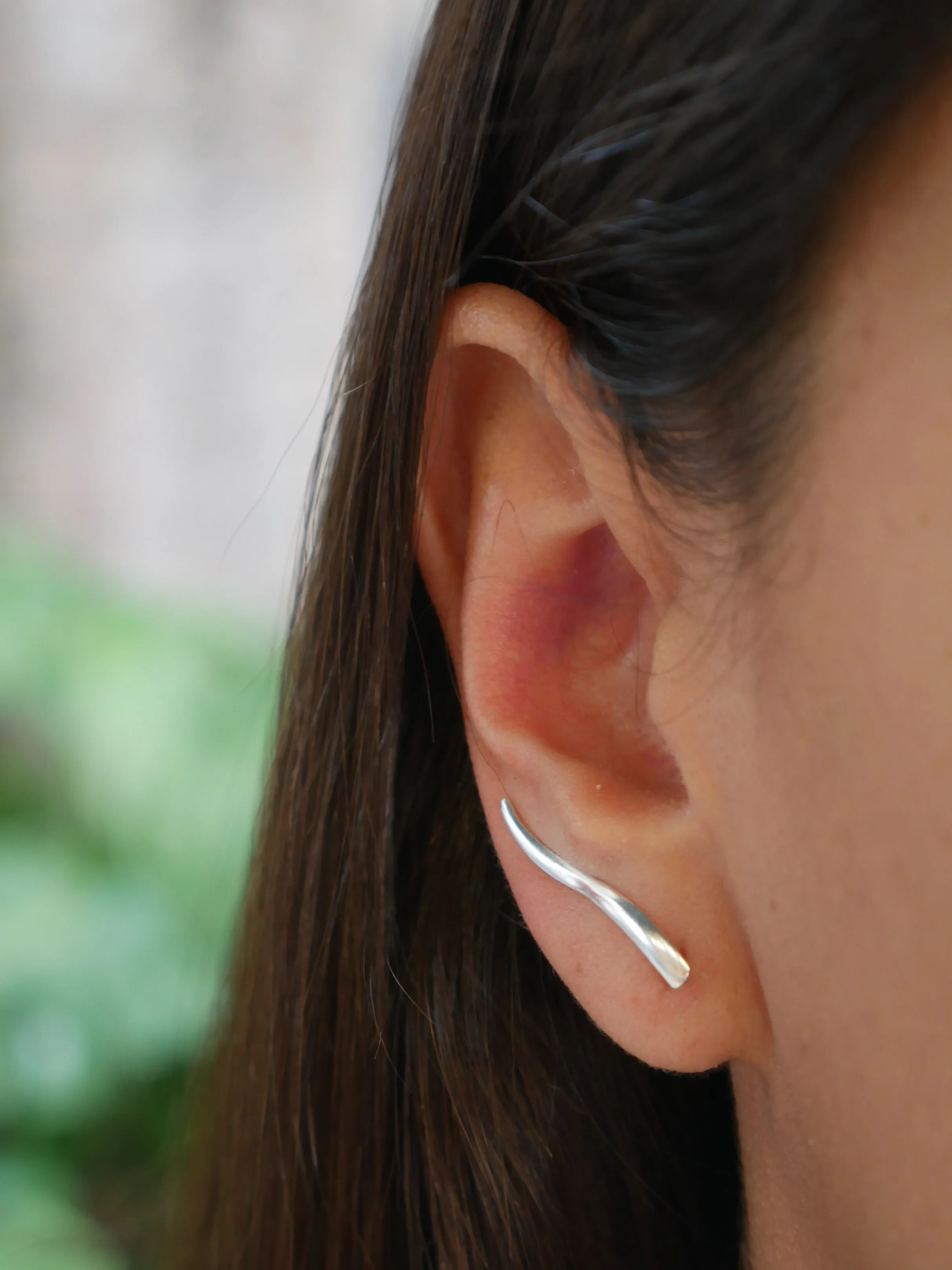 Kesley Plain and Dainty Ear Crawler Pins Waterproof .925 Sterling Silver Earrings