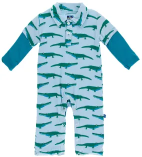 KicKee Pants Pond Crocodile Double Layer Polo Romper