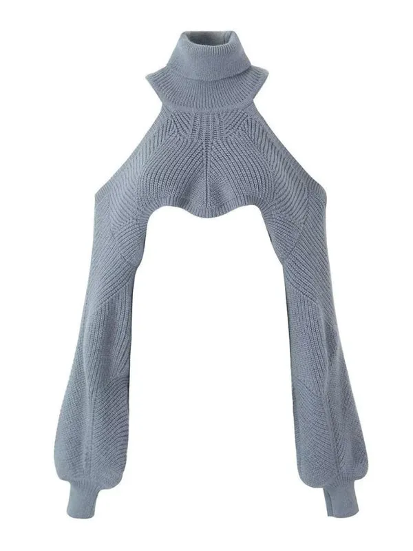 Knit Cold Shoulder Turtleneck Bolero Sweater