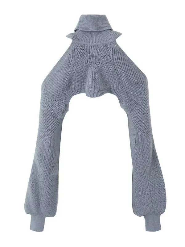 Knit Cold Shoulder Turtleneck Bolero Sweater