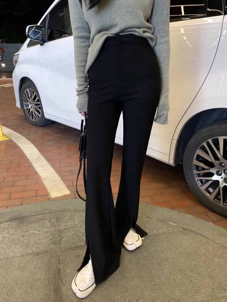 [Korean Style] High Waist Slim Fit Flare Trouser w/ Slit