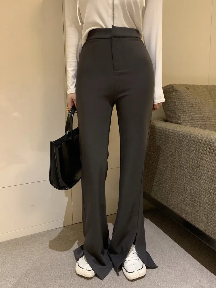 [Korean Style] High Waist Slim Fit Flare Trouser w/ Slit