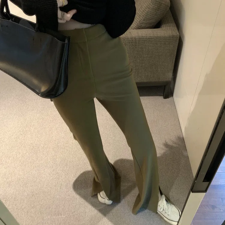 [Korean Style] High Waist Slim Fit Flare Trouser w/ Slit