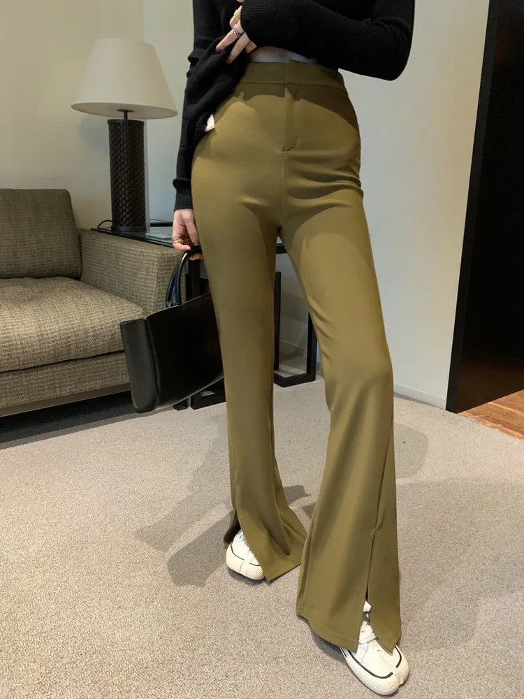 [Korean Style] High Waist Slim Fit Flare Trouser w/ Slit