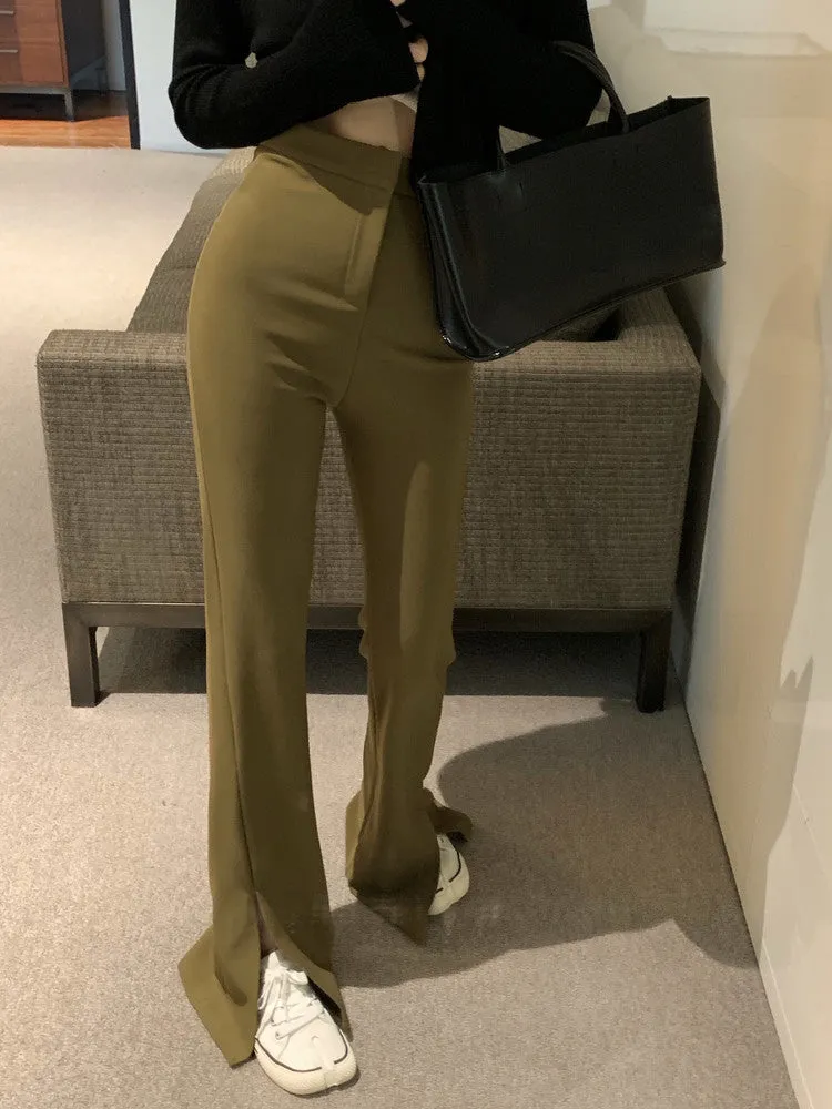 [Korean Style] High Waist Slim Fit Flare Trouser w/ Slit
