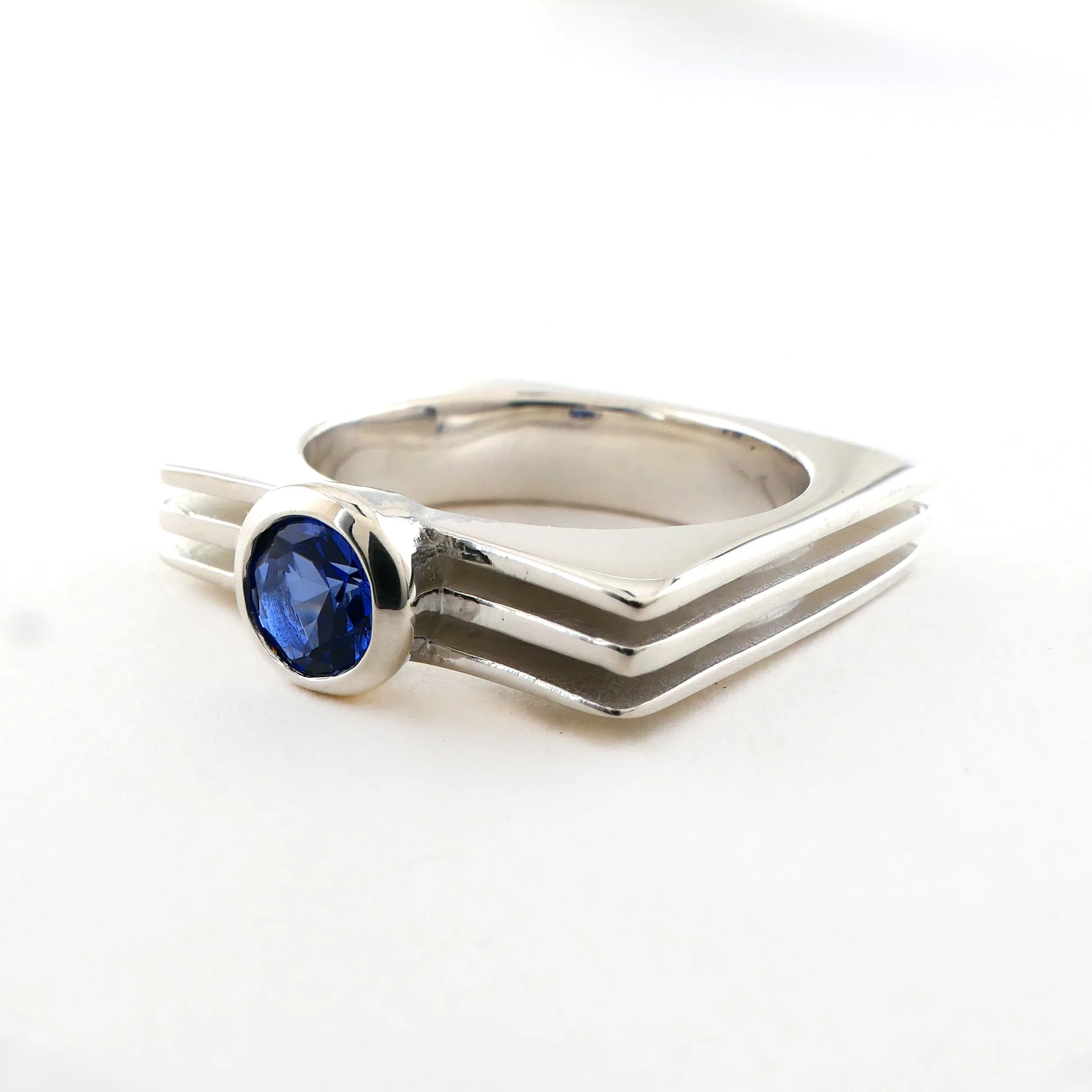 Lab Created Sapphire Square Layer Ring in Sterling Silver