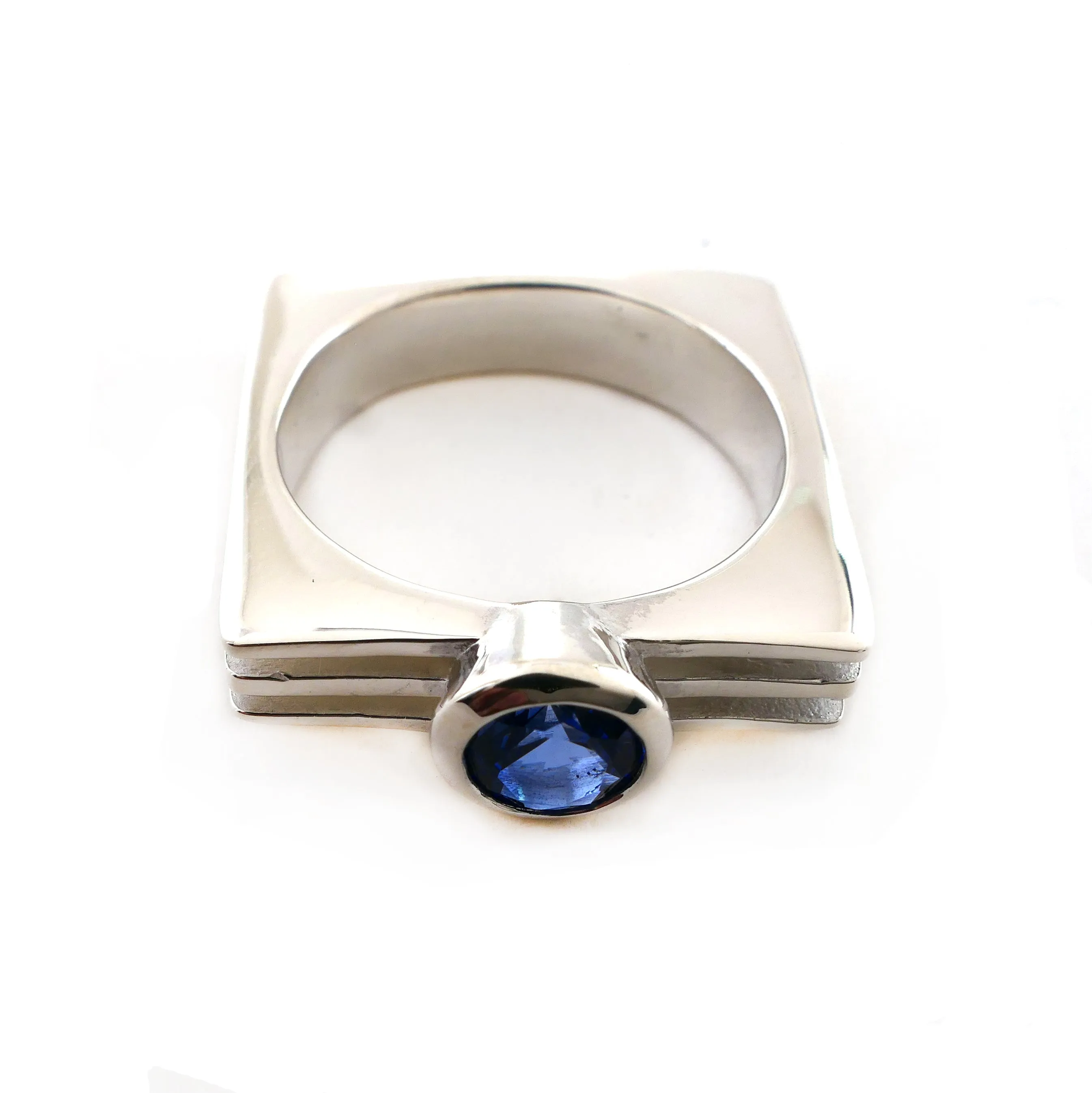 Lab Created Sapphire Square Layer Ring in Sterling Silver