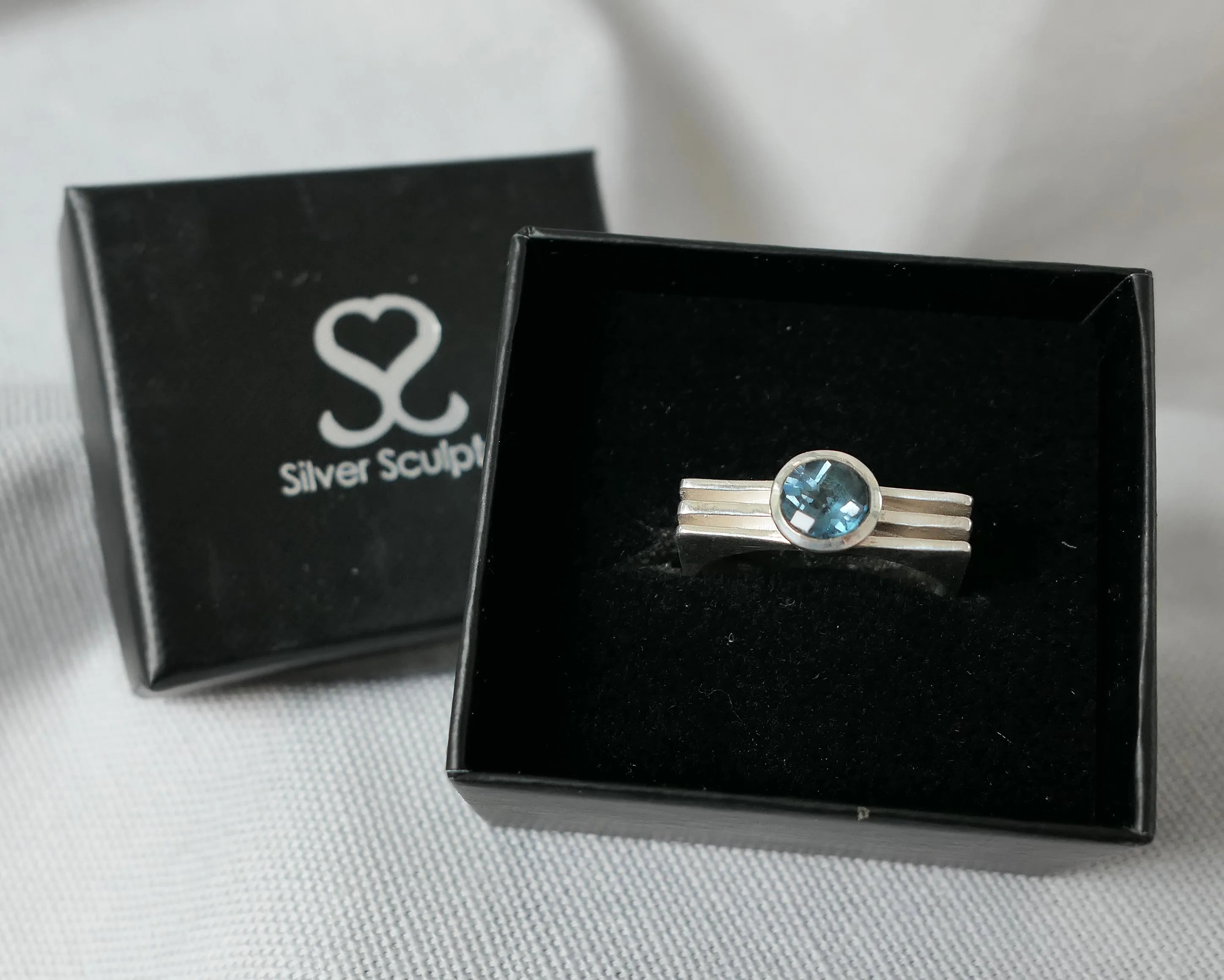 Lab Created Sapphire Square Layer Ring in Sterling Silver
